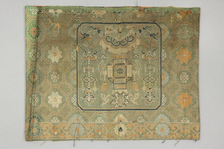 绿色地灯笼寿字纹锦