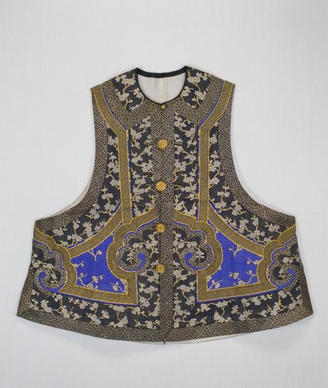 蓝色缂金枝梅纹女对襟夹小坎肩