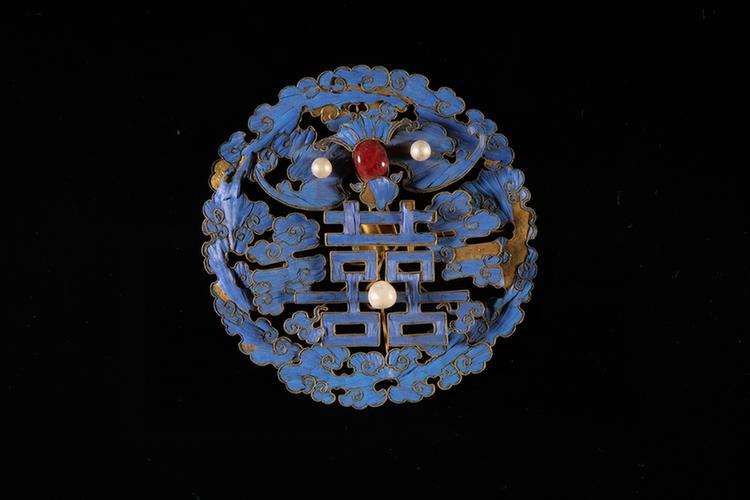 点翠蝠双喜纹头花