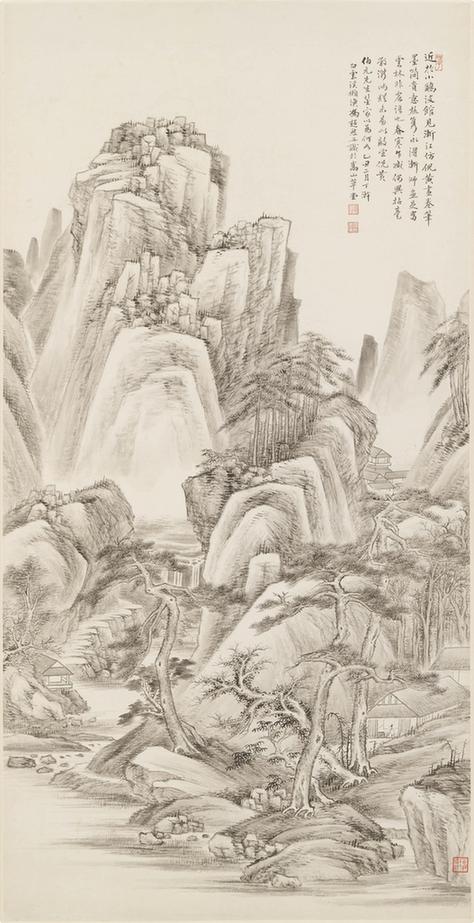 仿弘仁山水图轴