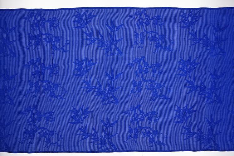 宝蓝色梅竹纹罗