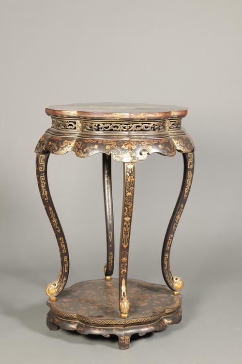 紫漆描金山水纹海棠式香几