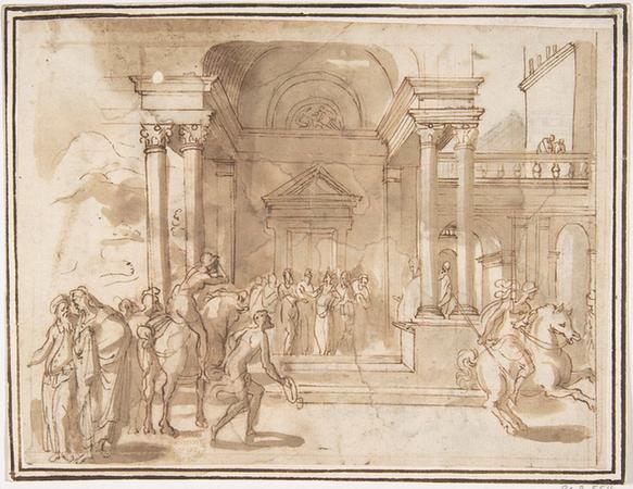 attributed to Francesco Allegrini--Unidentified Subject Figures before a Palace or Temple