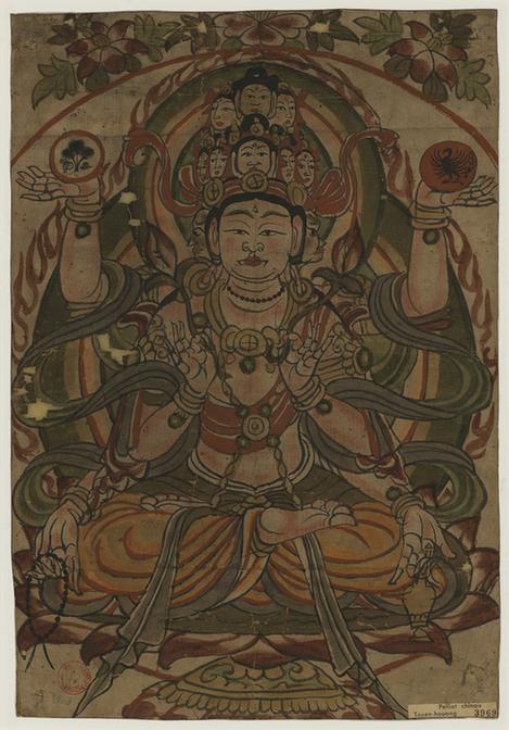 彩绘六臂十一头观音像