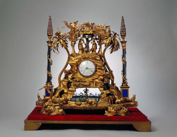 铜镀金山子转天鹅人打钟