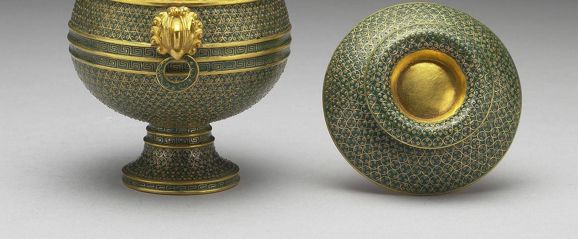 金胎掐丝珐瑯凤耳豆