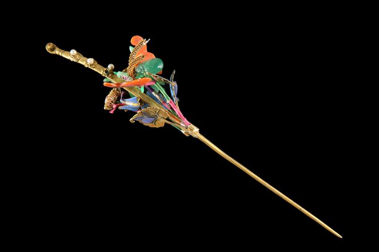 银镀金点翠镶料珠头针