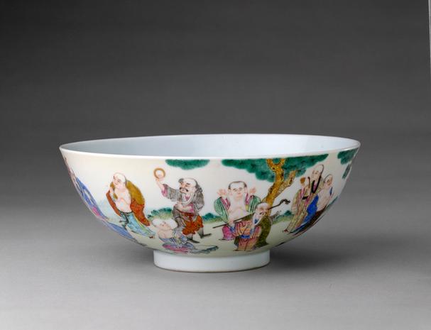 咸丰款粉彩十八罗汉图碗