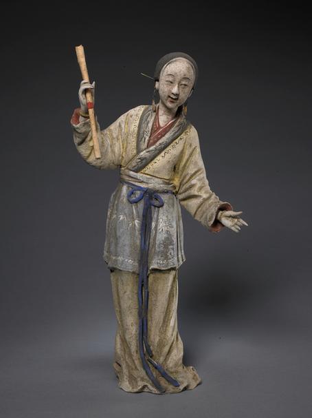 泥人张塑彩绘持画侍女立像