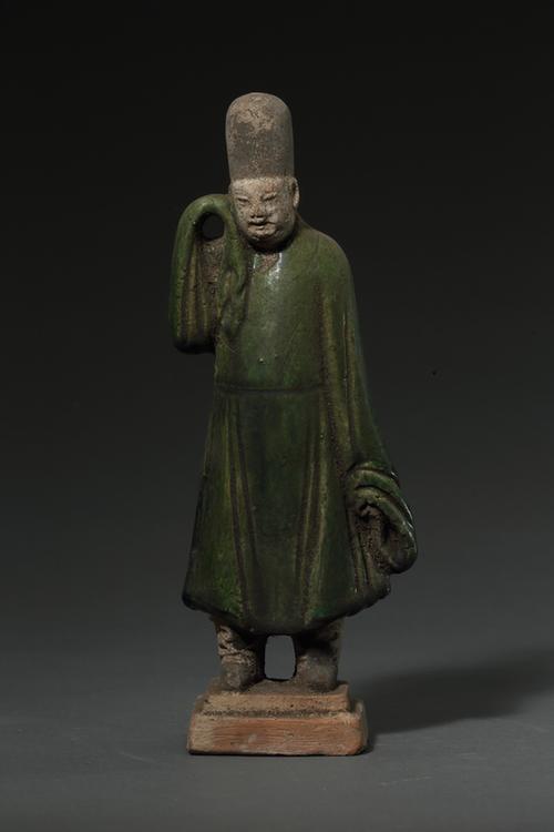 陶绿釉男立俑