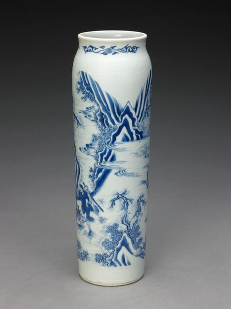 青花人物故事图筒式尊