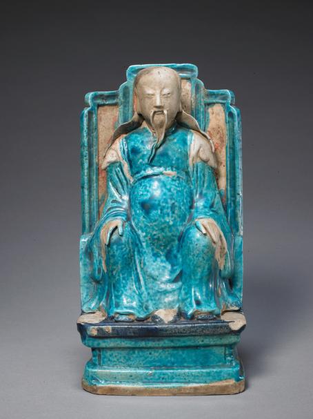 孔雀绿加蓝珐花釉真武像