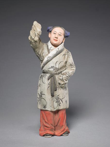 泥人张塑彩绘禄星侍童像