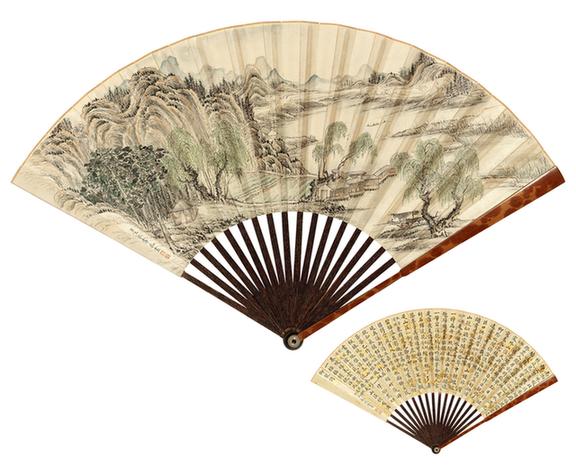 绿柳行舟图镜心