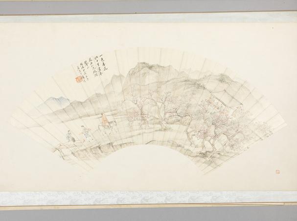 顾沄杏花游骑扇面