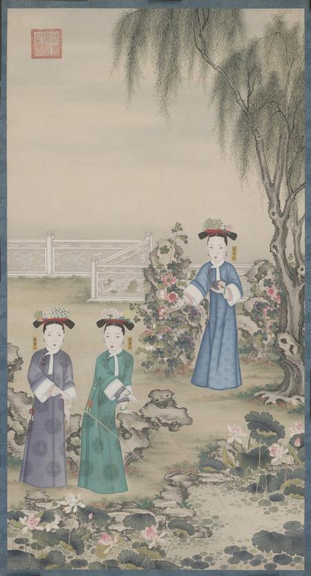 玫贵妃春贵人行乐图轴