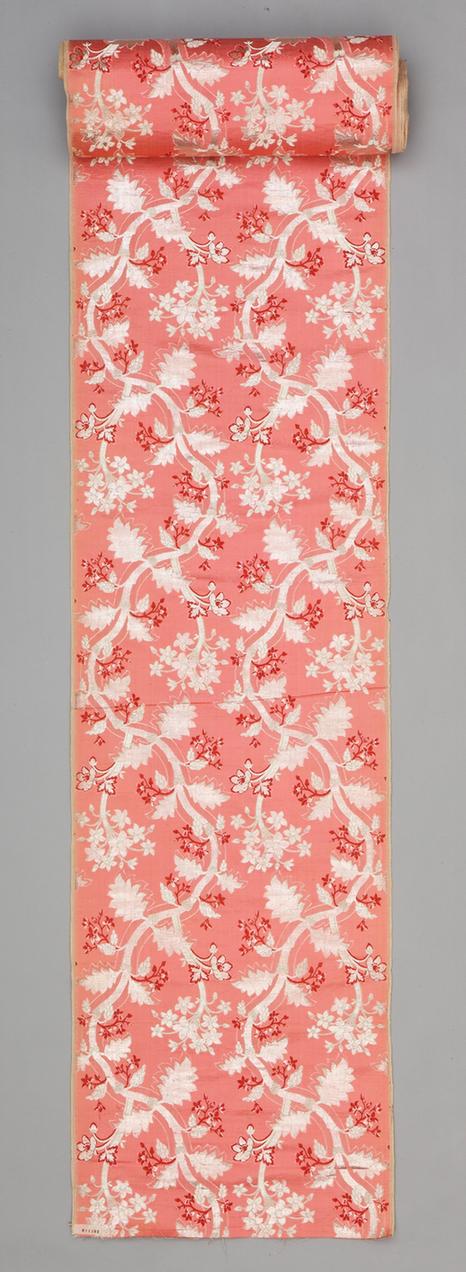 桃红色银洋花罗纹妆花缎