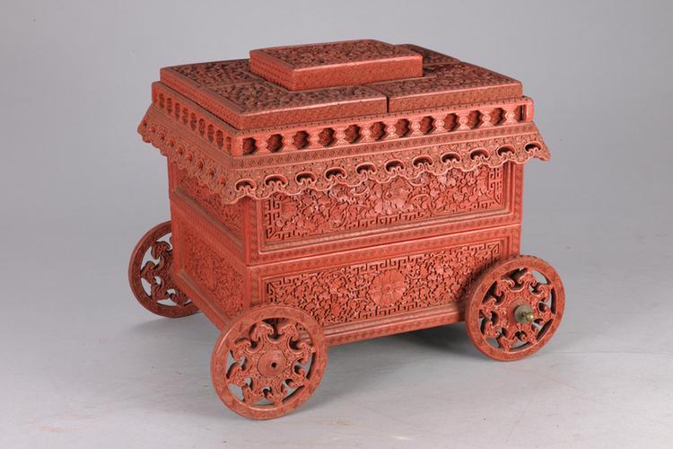 剔红锦纹嵌石车式套盒