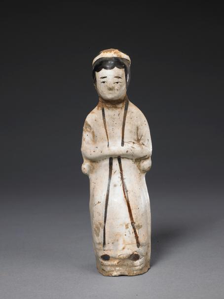 白釉瓷黑彩女坐像