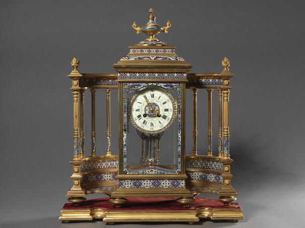 铜镀金嵌珐琅围屏式钟