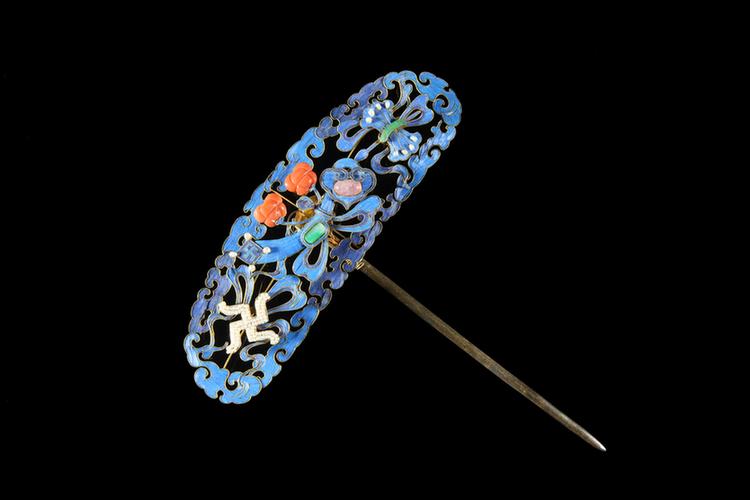 点翠镶料珠万福寿纹头花