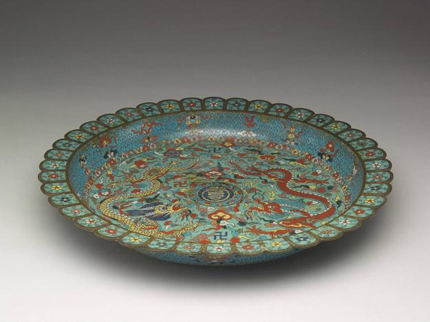 万历 掐丝珐瑯双龙盘