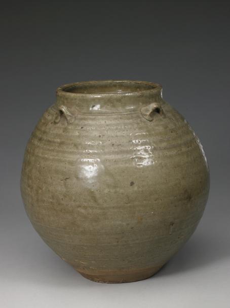 青釉弦纹四系大罐