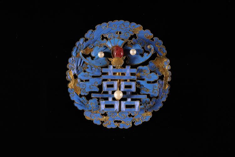 点翠蝠双喜纹头花