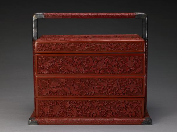 剔红人物故事图三层长方提盒