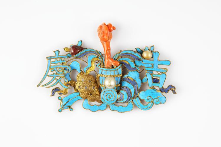 银镀金嵌宝石万年吉庆纹簪