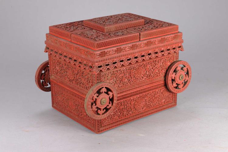 剔彩暗八仙纹车式套盒