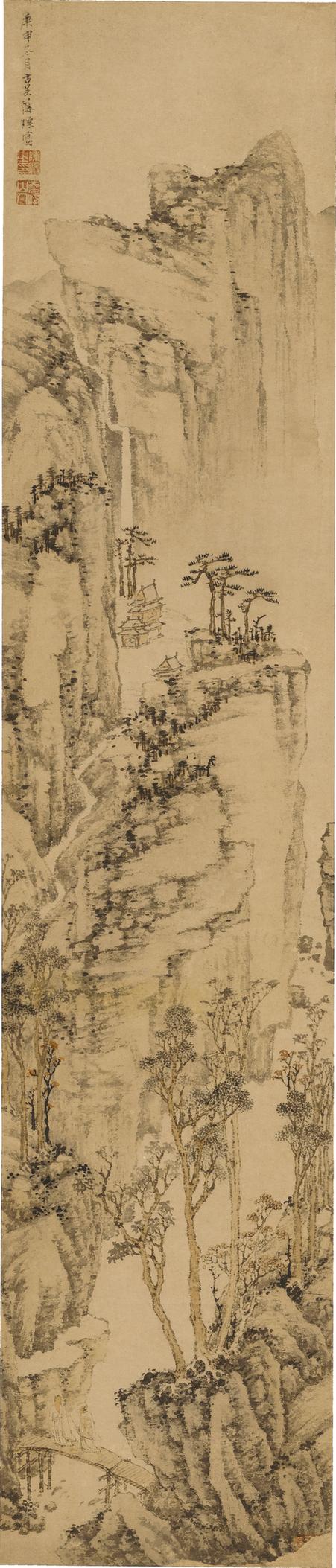 古柏问道图立轴