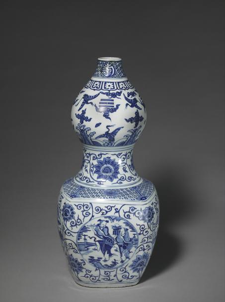 青花开光八仙图葫芦瓶