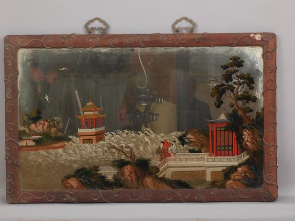 紫檀木边画玻璃人物图挂屏