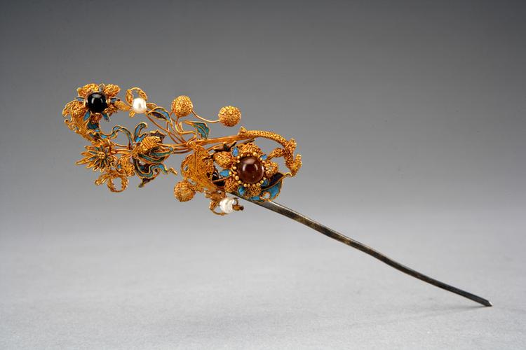 金镶珠花蝠簪
