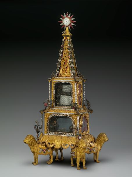 铜镀金四狮驮水法钟