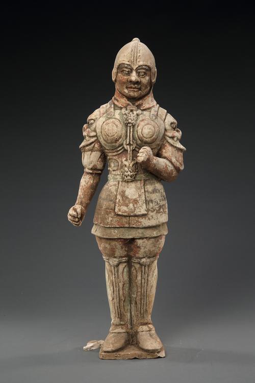 陶画彩武士俑
