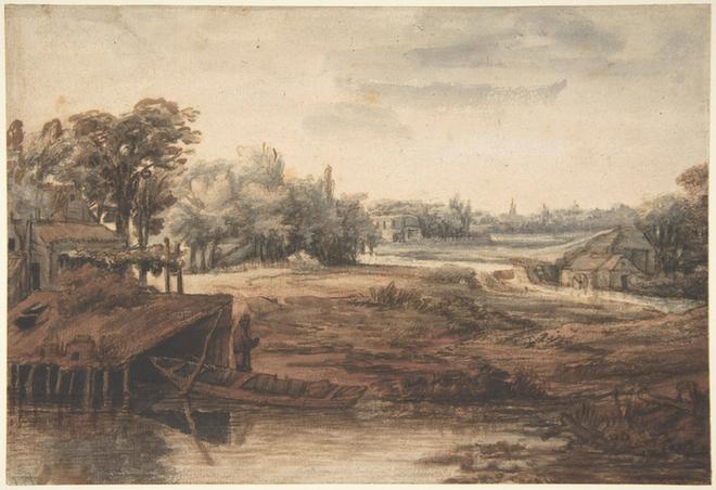 Philips Koninck--River Landscape with a Man Standing