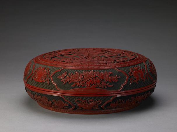 剔黄寿春图圆盒