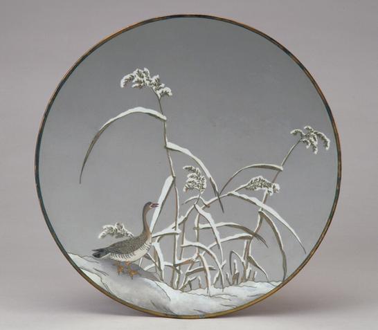 灰地雪景芦雁图七宝烧圆盘