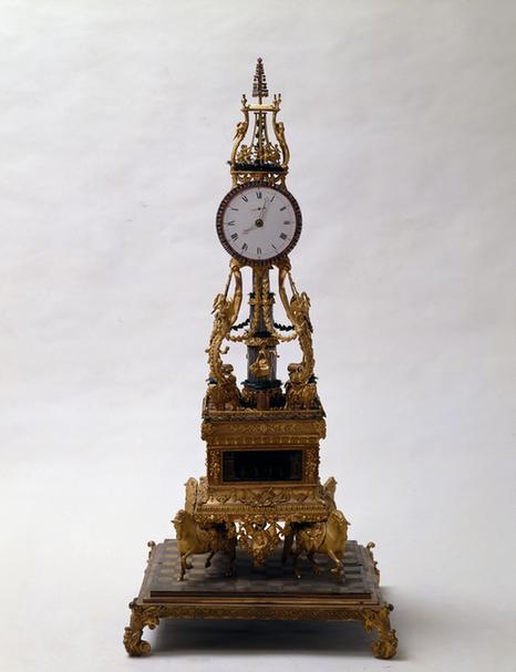 铜镀金四马驮水法转花钟