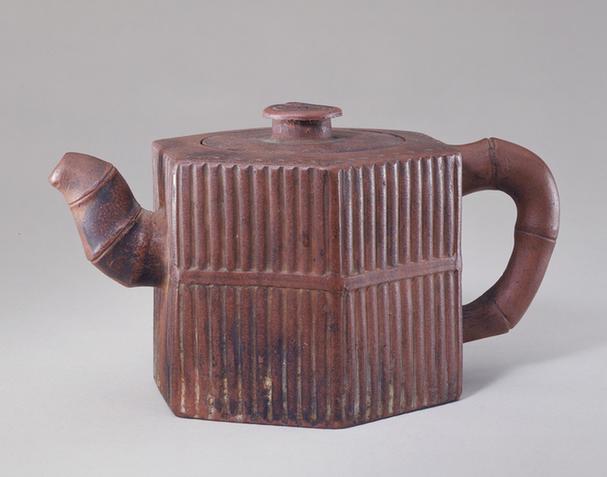 宜兴窑紫砂六方竹节茶壶