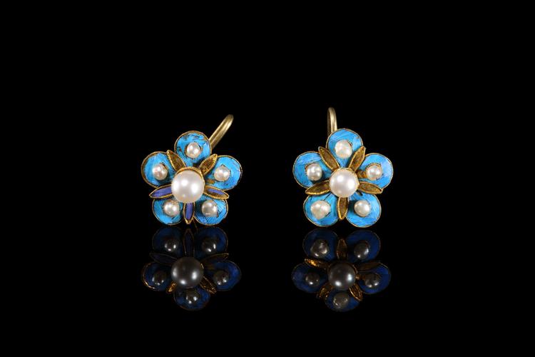 银镀金点翠钉珠耳环