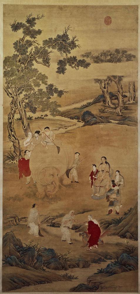 乾隆皇帝洗象图轴