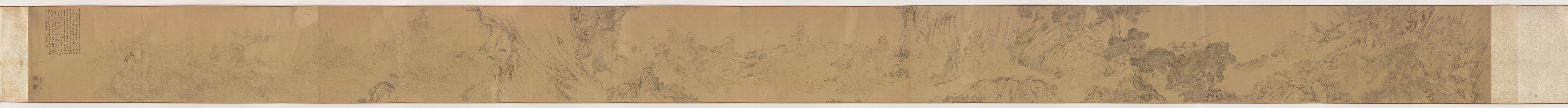 白描十六罗汉渡海图