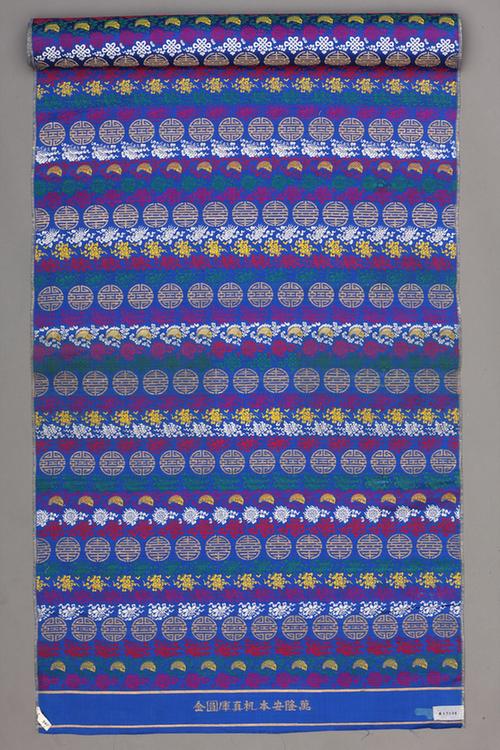 品蓝色地八宝团寿纹织金缎