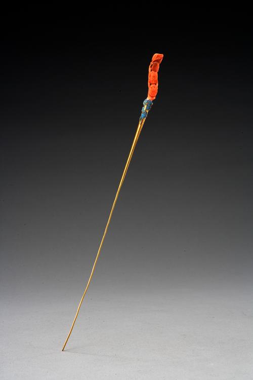 金镶珊瑚桃蝠双喜簪