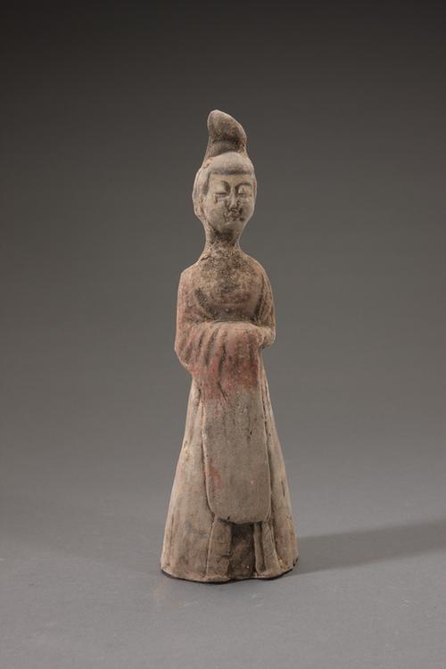 陶画彩拱手女立俑