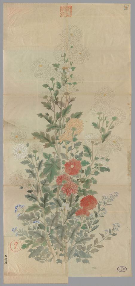 草花粉本图轴 草花粉本