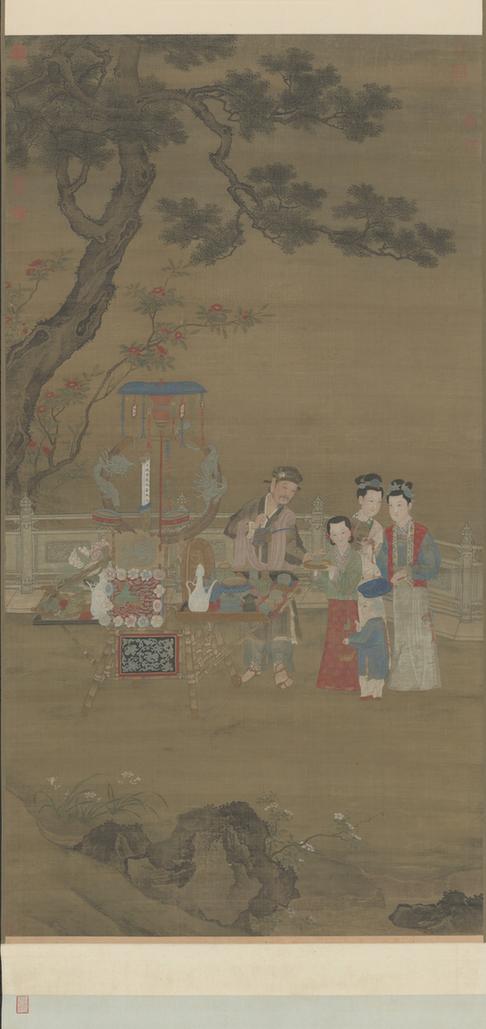 明人夏景货郎图轴